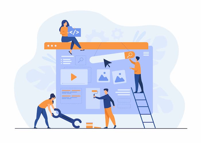 Icono de personas trabajando sobre una página web
