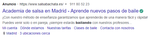 google ads academias de baile