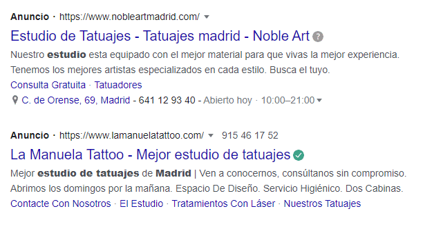 google ads estudios de tatuajes