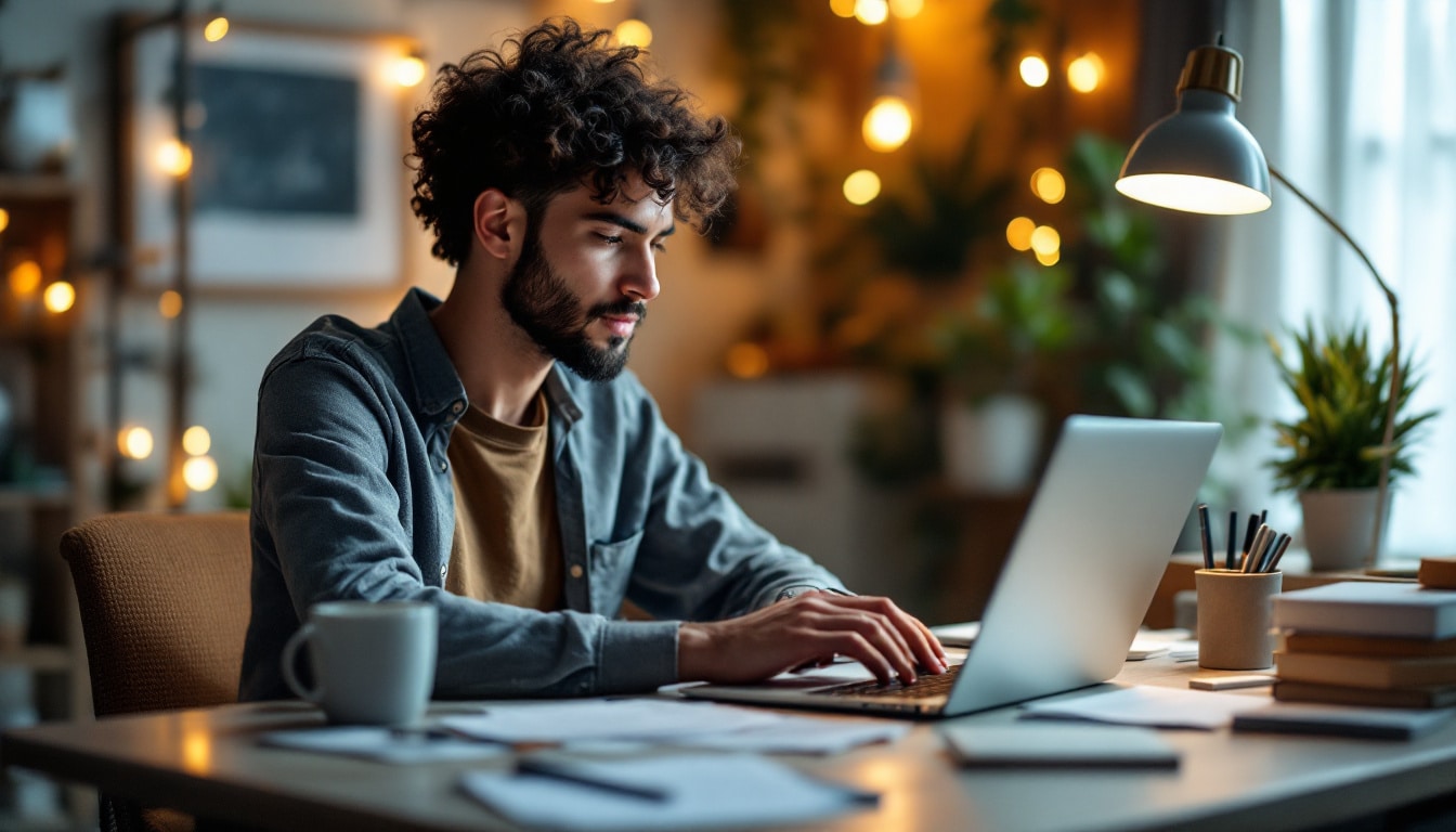 hombre joven escribiendo en ordenador hombre joven escribiendo en ordenador